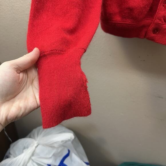 VTG 70s Lord Jeff Orlon Acrylic Red Knit Button Retro Cardigan Sweater Mens M - Picture 4 of 6